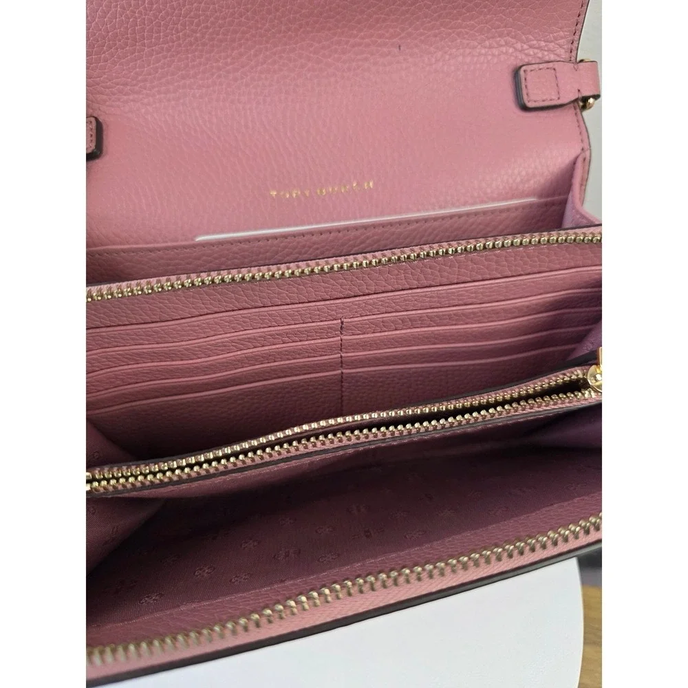 Tory Burch McGraw Wallet on Chain Pink Pebbled Leather Crossbody Bag WOC Gold